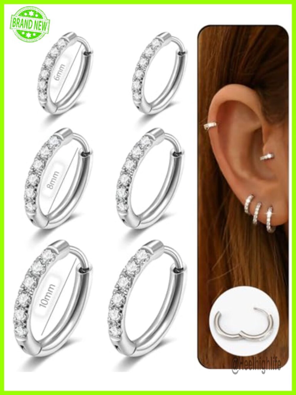 CZ Huggie Hoop Earrings Stainless Steel Small Hoop 3 Pairs